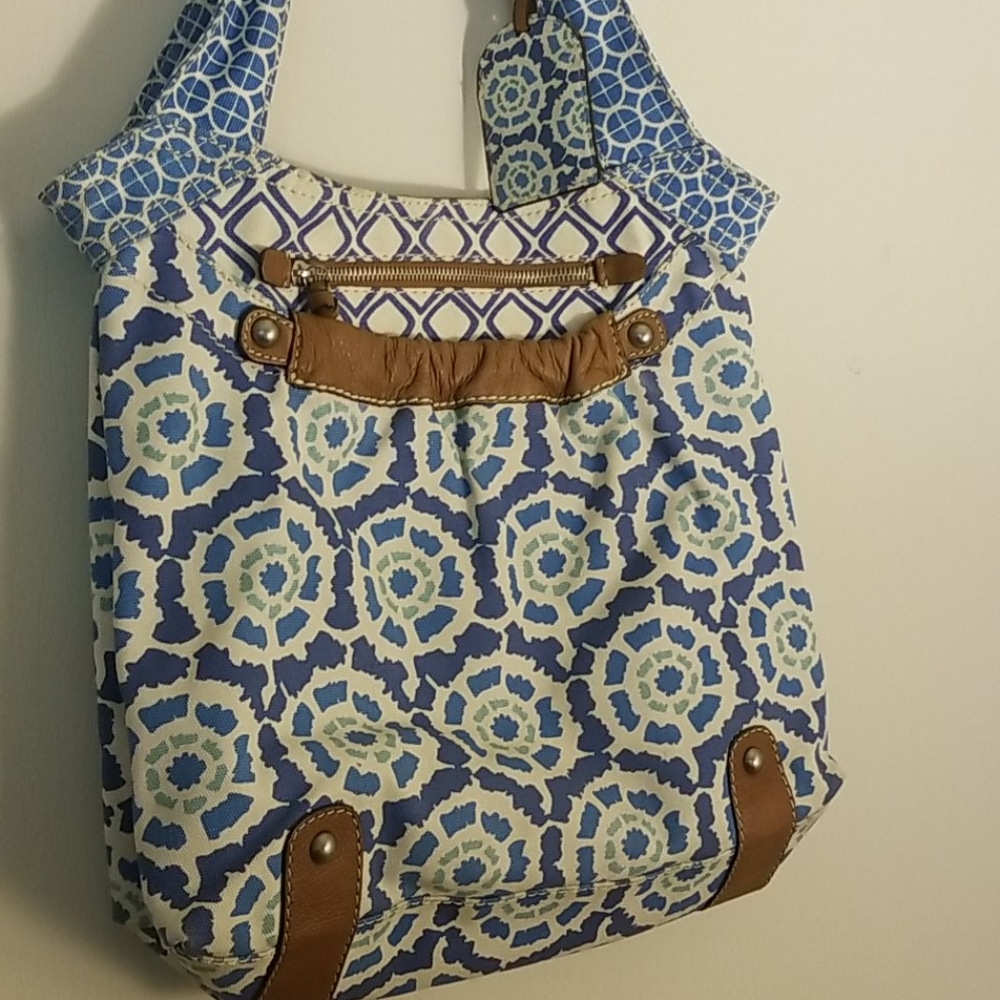 Vintage Fossil Canvas pattern blue tote bag